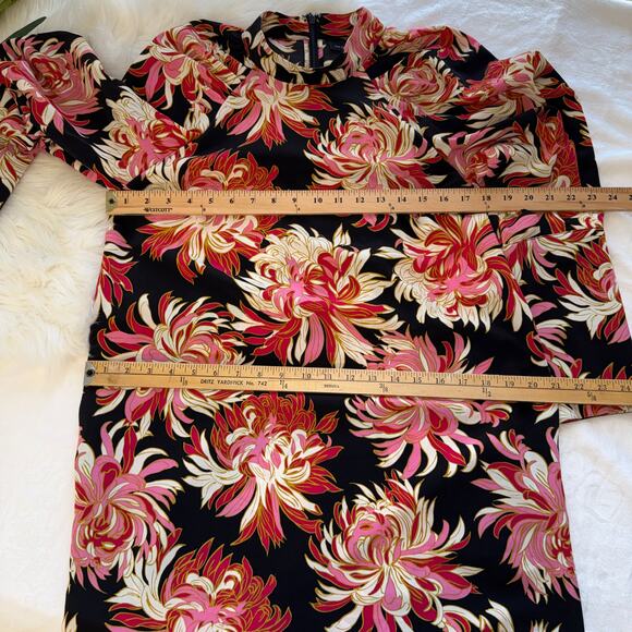 Who What Wear Floral Puff Sleeve Mini Dress 70s Retro Romantic Chic Bold Print M - Picture 14 of 16